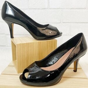 Vince Camuto Kira Patent Leather Black Peep Toe Pumps Size 9.5 B